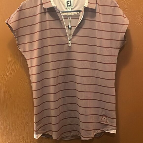 FootJoy Women's Pink Striped Golf Polo Shirt - Stylish & Lightweight Med… - Picture 5 of 6